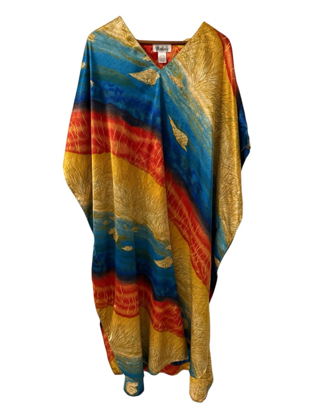 Vibrant Multicolor Silk Caftan - Gold, Blue & Red NWOT